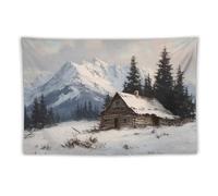 Jubonexis Vintage Old Log Cabin in The Snowy Mountain Tapestry Polyester Aesthetic Wall Hanging Bedroom Living Room Dorm Decor 40"x60"