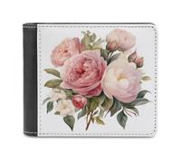 Jubonexis Vintage Peonies and Roses Bouquet Soft PU Leather Bifold Wallet, Coin Purse Credit Pass Case, Durable Card-Holder Slim Billfold for Men Woman Money Storage