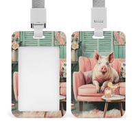 Jubonexis Vintage Pig on A Pink Couch ID Badge Holder Retractable Clip Card Holder Card Protector Name Badge Name Tag for Work Office Doctor Nurse