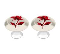 Jubonexis Vintage Red Rose Round Drawer Cabinet Knobs Handles with Screws,2 Pcs, Drawer Dresser Knob Pulls Decor for Wardrobe Cupboard Home Office Kitchen