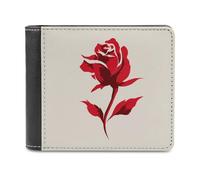 Jubonexis Vintage Red Rose Soft PU Leather Bifold Wallet, Coin Purse Credit Pass Case, Durable Card-Holder Slim Billfold for Men Woman Money Storage