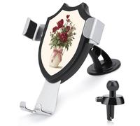 Jubonexis Vintage Romantic Red Flowers Roses Tulips Peonies Car Phone Holder Mount Triangle Clip Base Air Vent Cell Phone Car Mount Automotive Accessories for 4-6 Inches Cell Smartphones