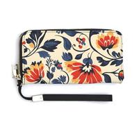 Jubonexis Vintage Russian Folk Art Floral Pattern PU Leather Clutch Long Bifold Wallet, Coin Purse Credit Pass Case, Durable Card-Holder Money Storage for Women Men