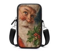Jubonexis Vintage Santa Claus Wearing Glasses Crossbody Mobile Phone Bag Smartphone Bag With Adjustable Strap