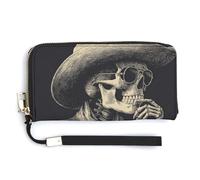 Jubonexis Vintage Skeleton Cowboy Western Hat PU Leather Clutch Long Bifold Wallet, Coin Purse Credit Pass Case, Durable Card-Holder Money Storage for Women Men