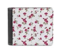 Jubonexis Vintage Small Pink Rose Pattern Soft PU Leather Bifold Wallet, Coin Purse Credit Pass Case, Durable Card-Holder Slim Billfold for Men Woman Money Storage