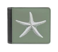 Jubonexis Vintage Starfish on Sage Green Minimal Soft PU Leather Bifold Wallet, Coin Purse Credit Pass Case, Durable Card-Holder Slim Billfold for Men Woman Money Storage
