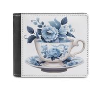 Jubonexis Vintage Teacup with Floral Soft PU Leather Bifold Wallet, Coin Purse Credit Pass Case, Durable Card-Holder Slim Billfold for Men Woman Money Storage
