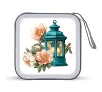 Jubonexis Vintage Teal Lantern with Peonies CD Case DVD Storage Case Portable