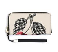 Jubonexis Vintage Two Bright Red Cherries PU Leather Clutch Long Bifold Wallet, Coin Purse Credit Pass Case, Durable Card-Holder Money Storage for Women Men