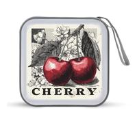 Jubonexis Vintage Two Bright Red Cherries Retro CD Case DVD Storage Case Portable for Car Home Travel