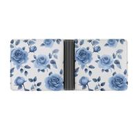 Jubonexis Vintage Watercolor Tiny Light Blue Roses Soft PU Leather Bifold Wallet, Coin Purse Credit Pass Case, Durable Card-Holder Slim Billfold for Men Woman Money Storage