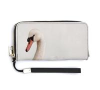 Jubonexis Vintage White Swan in The Water PU Leather Clutch Long Bifold Wallet, Coin Purse Credit Pass Case, Durable Card-Holder Money Storage for Women Men