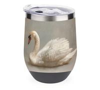Jubonexis Vintage White Swan Wine Tumbler Stainless Steel Insulated Mug Double Wall Water Cup with Lid 12 Oz