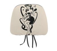 Jubonexis Vintage Woman Playing The Guitar Printed Car Headrest Cover,2 Pieces, Elastic Comfort Head Rest Cover for Women Men, Universal Fits Most Cars Van SUV Truck, Car Interior Decor Accessories