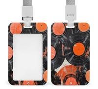 Jubonexis Vinyl Records Vintage Orange Black ID Badge Holder Retractable Clip Card Holder Card Protector Name Badge Name Tag for Work Office Doctor Nurse