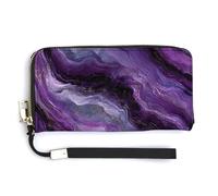 Jubonexis Violet Gray Color Luxury Marble PU Leather Clutch Long Bifold Wallet, Coin Purse Credit Pass Case, Durable Card-Holder Money Storage for Women Men