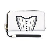 Jubonexis Waist-Cinching Dress Grey White PU Leather Clutch Long Bifold Wallet, Coin Purse Credit Pass Case, Durable Card-Holder Money Storage for Women Men