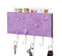 Jubonexis Water Droplets on Light Purple Key Holder for Wall Mail Organizer Wall Mount with 5 Hooks Acrylic Key Rack for Home Office Entryway