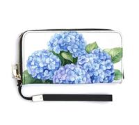 Jubonexis Watercoler Blue Hydrangeas PU Leather Clutch Long Bifold Wallet, Coin Purse Credit Pass Case, Durable Card-Holder Money Storage for Women Men