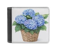 Jubonexis Watercoler Blue Hydrangeas Soft PU Leather Bifold Wallet, Coin Purse Credit Pass Case, Durable Card-Holder Slim Billfold for Men Woman Money Storage