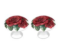 Jubonexis Watercolor 3 Large Rose Flowers Round Drawer Cabinet Knobs Handles with Screws,2 Pcs, Drawer Dresser Knob Pulls Decor for Wardrobe Cupboard Home Office Kitchen