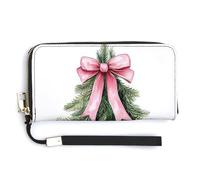 Jubonexis Watercolor A Christmas Tree Red Bow PU Leather Clutch Long Bifold Wallet, Coin Purse Credit Pass Case, Durable Card-Holder Money Storage for Women Men