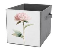 Jubonexis Watercolor A Single Soft Pink Peony Cube Storage Bins Storage Cubes Foldable Decorative Fabric Storage Baskets Home Organizers with Handles for Shelves,Closet, 27x27 CM