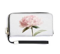 Jubonexis Watercolor A Single Soft Pink Peony PU Leather Clutch Long Bifold Wallet, Coin Purse Credit Pass Case, Durable Card-Holder Money Storage for Women Men