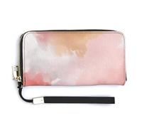 Jubonexis Watercolor Abstract Soft Pastel Peach Dusty Pink PU Leather Clutch Long Bifold Wallet, Coin Purse Credit Pass Case, Durable Card-Holder Money Storage for Women Men