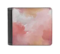 Jubonexis Watercolor Abstract Soft Pastel Peach Dusty Pink Soft PU Leather Bifold Wallet, Coin Purse Credit Pass Case, Durable Card-Holder Slim Billfold for Men Woman Money Storage