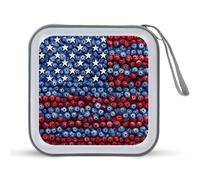 Jubonexis Watercolor American Flag Blue Red Blueberries CD Case DVD Storage Case Portable for Car Home Travel