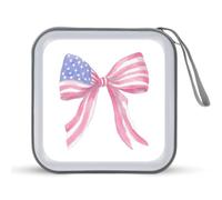 Jubonexis Watercolor American Flag Pink Bow Ribbon CD Case DVD Storage Case Portable for Car Home Travel