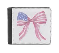 Jubonexis Watercolor American Flag Pink Bow Ribbon Soft PU Leather Bifold Wallet, Coin Purse Credit Pass Case, Durable Card-Holder Slim Billfold for Men Woman Money Storage