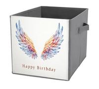 Jubonexis Watercolor Angel Wings Happy Birthday Cube Storage Bins Storage Cubes Foldable Decorative Fabric Storage Baskets Home Organizers with Handles for Shelves,Closet, 27x27 CM
