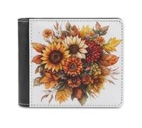 Jubonexis Watercolor Autumn Flower Bouquet Soft PU Leather Bifold Wallet, Coin Purse Credit Pass Case, Durable Card-Holder Slim Billfold for Men Woman Money Storage