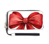 Jubonexis Watercolor Big Red Bow for Christmas PU Leather Clutch Long Bifold Wallet, Coin Purse Credit Pass Case, Durable Card-Holder Money Storage for Women Men
