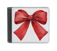 Jubonexis Watercolor Big Red Bow for Christmas Soft PU Leather Bifold Wallet, Coin Purse Credit Pass Case, Durable Card-Holder Slim Billfold for Men Woman Money Storage