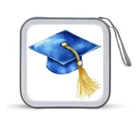 Jubonexis Watercolor Blue Gold Graduation Cap with Tassel CD Case DVD Storage Case Portable