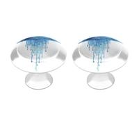 Jubonexis Watercolor Blue Raining Cloud Round Drawer Cabinet Knobs Handles with Screws,2 Pcs, Drawer Dresser Knob Pulls Decor for Wardrobe Cupboard Home Office Kitchen