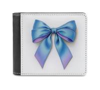 Jubonexis Watercolor Blue Ribbon Bow Soft PU Leather Bifold Wallet, Coin Purse Credit Pass Case, Durable Card-Holder Slim Billfold for Men Woman Money Storage