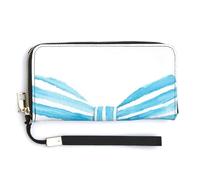Jubonexis Watercolor Blue Striped Bowtie PU Leather Clutch Long Bifold Wallet, Coin Purse Credit Pass Case, Durable Card-Holder Money Storage for Women Men