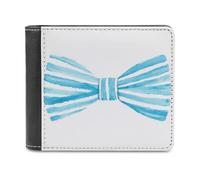Jubonexis Watercolor Blue Striped Bowtie Soft PU Leather Bifold Wallet, Coin Purse Credit Pass Case, Durable Card-Holder Slim Billfold for Men Woman Money Storage