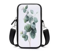 Jubonexis Watercolor Botanical Eucalyptus Branch Crossbody Mobile Phone Bag Smartphone Bag With Adjustable Strap