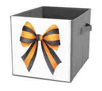 Jubonexis Watercolor Bow Orange And Black Cube Storage Bins Storage Cubes Foldable Decorative Fabric Storage Baskets Home Organizers with Handles for Shelves,Closet, 27x27 CM