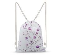 Jubonexis Watercolor Branch with Rose Pale Purple Drawstring Backpack Canvas String Bag Lightweight Sports Gym Bag for Men Women
