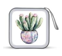 Jubonexis Watercolor Cactus in Disco Ball Pot CD Case DVD Storage Case Portable for Car Home Travel