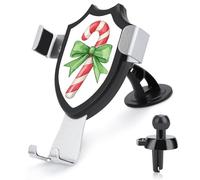 Jubonexis Watercolor Candy Cane with Green Bow Car Phone Holder Mount Triangle Clip Base Air Vent Cell Phone Car Mount Automotive Accessories for 4-6 Inches Cell Smartphones