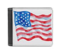 Jubonexis Watercolor Cartoon American Flag Soft PU Leather Bifold Wallet, Coin Purse Credit Pass Case, Durable Card-Holder Slim Billfold for Men Woman Money Storage