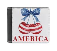 Jubonexis Watercolor Cherries Horizontal White Red Stripes Soft PU Leather Bifold Wallet, Coin Purse Credit Pass Case, Durable Card-Holder Slim Billfold for Men Woman Money Storage